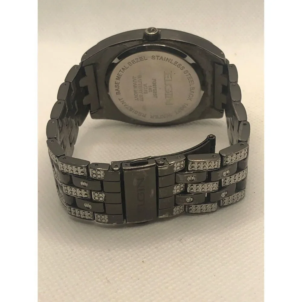 Elgin FG9752 Men's Silver Stainless Steel Analog Black Dial Quartz Watch KS126